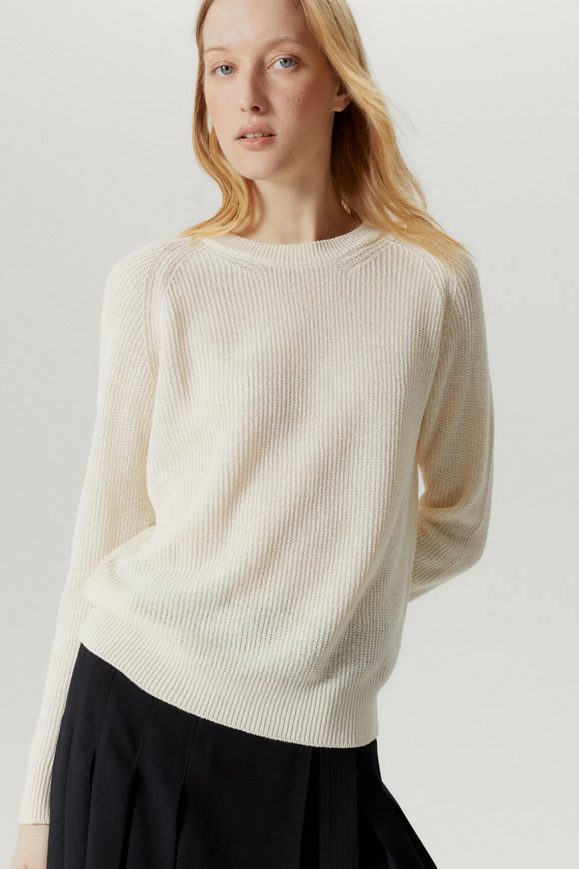 Le pull côtelé en coton en linge