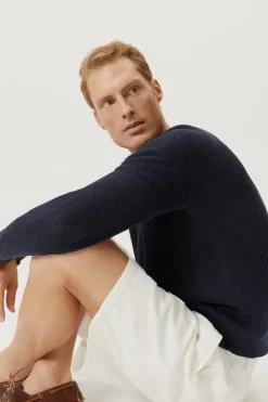 Le pull côtelé en coton en linge