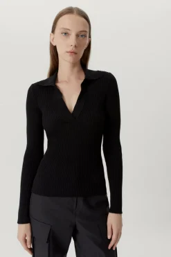 Polo à mailles côtelées en Laine Mérinos