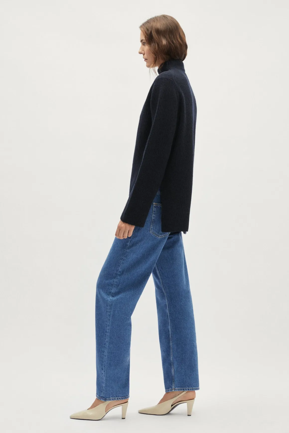 Pull long à col montant en laine