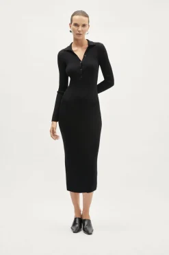 Robe polo côtelée en laine mérinos