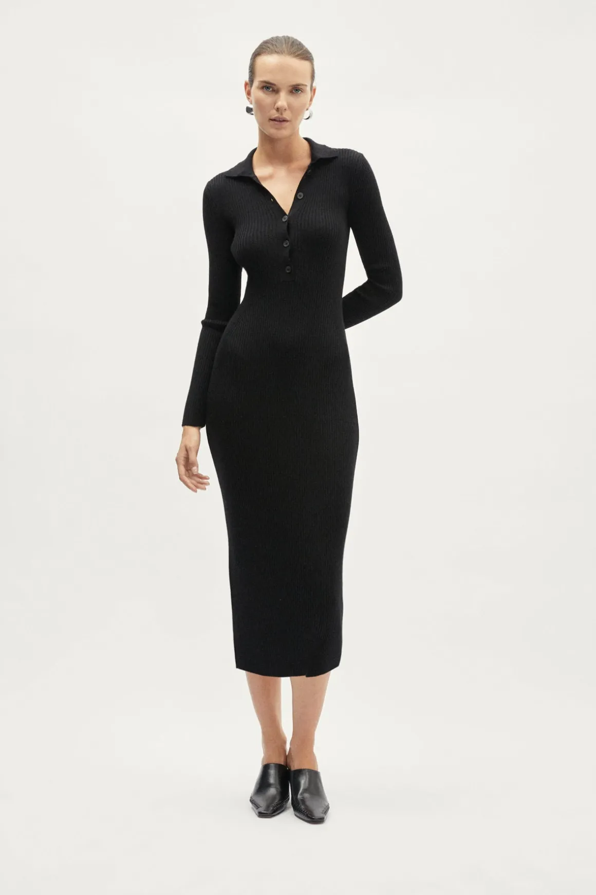 Robe polo côtelée en laine mérinos