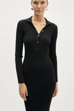 Robe polo côtelée en laine mérinos