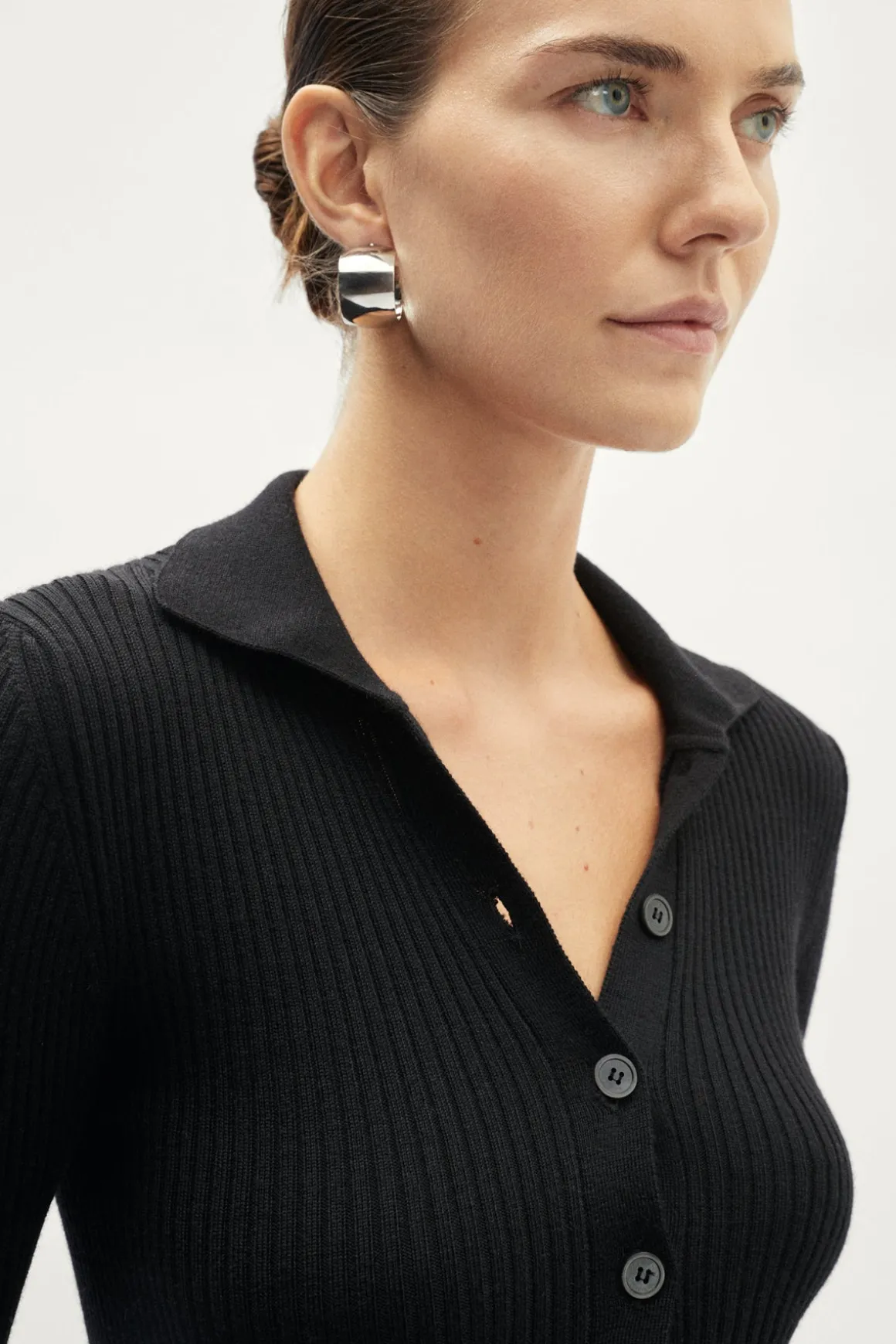 Robe polo côtelée en laine mérinos