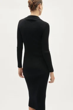 Robe polo côtelée en laine mérinos