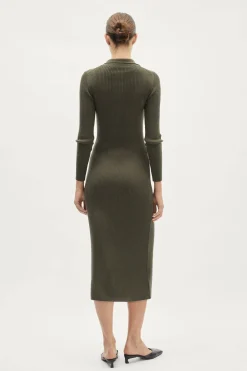 Robe polo côtelée en laine mérinos