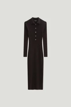 Robe polo côtelée en laine mérinos