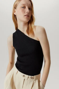 Top à une épaule en Lin et Coton