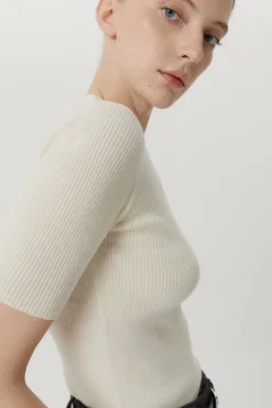 T-shirt à mailles côtelées en Laine ultra douce