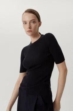 T-shirt à mailles côtelées en Laine ultra douce