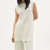 Veste sans manches à mailles côtelées en Lin et Coton
