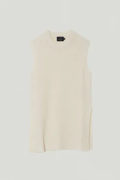 Veste sans manches à mailles côtelées en Lin et Coton